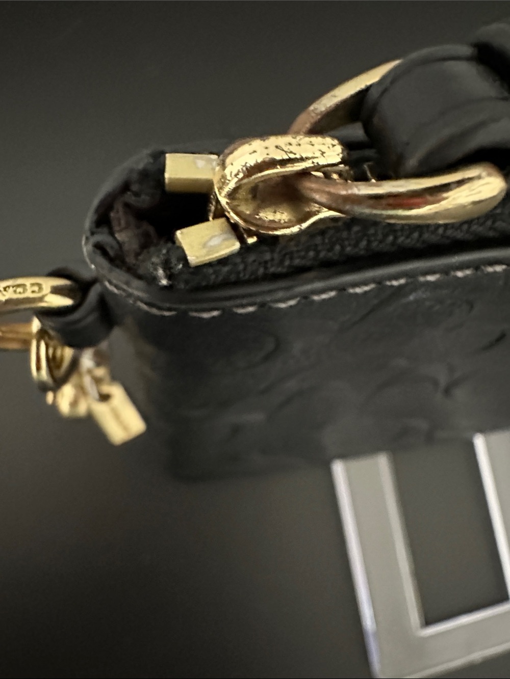 Coach Black Embossed Signature Wristlet with Gold Accent & Charm. Perfect - Picture 5 of 13